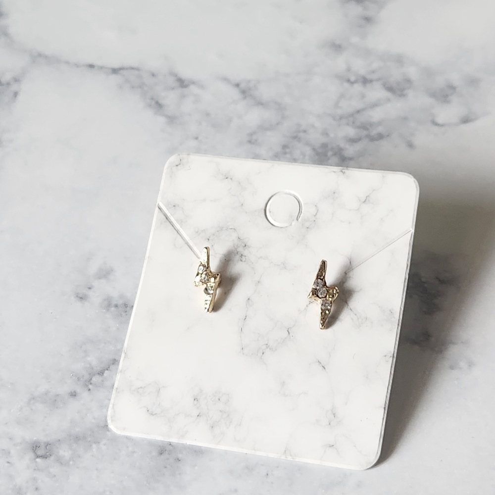 Faux Diamond Lightning Bolt Stud Earrings Crystal Accent